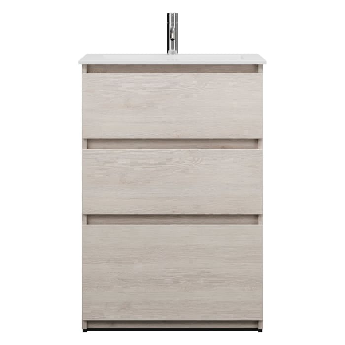 burgbad Lin20 Waschtischunterschrank mit Mineralguss-Waschtisch 62 cm, 3 Auszüge
