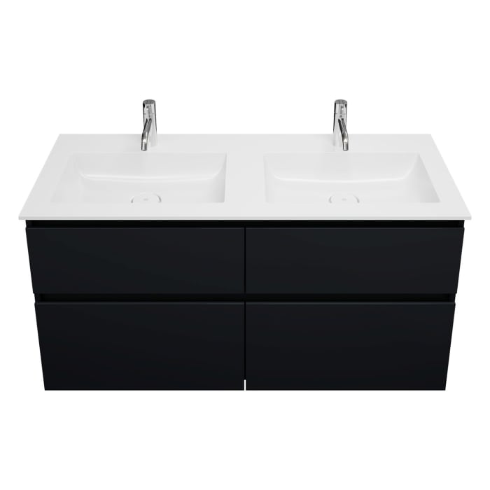 burgbad Lin20 Waschtischunterschrank mit Mineralguss-Doppelwaschtisch 122 cm, 4 Auszüge, links und rechts