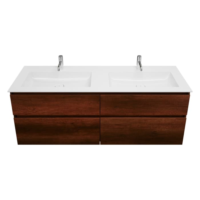 burgbad Lin20 Waschtischunterschrank mit Mineralguss-Doppelwaschtisch 162 cm, 4 Auszüge, links und rechts