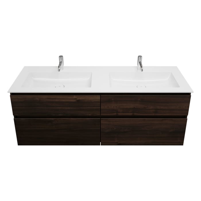 burgbad Lin20 Waschtischunterschrank mit Mineralguss-Doppelwaschtisch 162 cm, 4 Auszüge, links und rechts