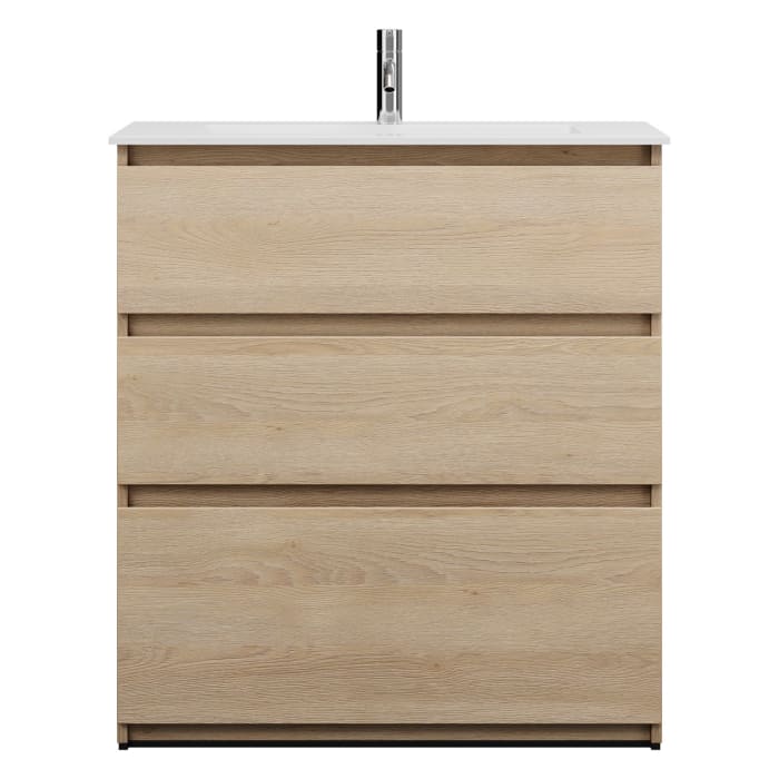 burgbad Lin20 Waschtischunterschrank mit Mineralguss-Waschtisch 82 cm, 3 Auszüge