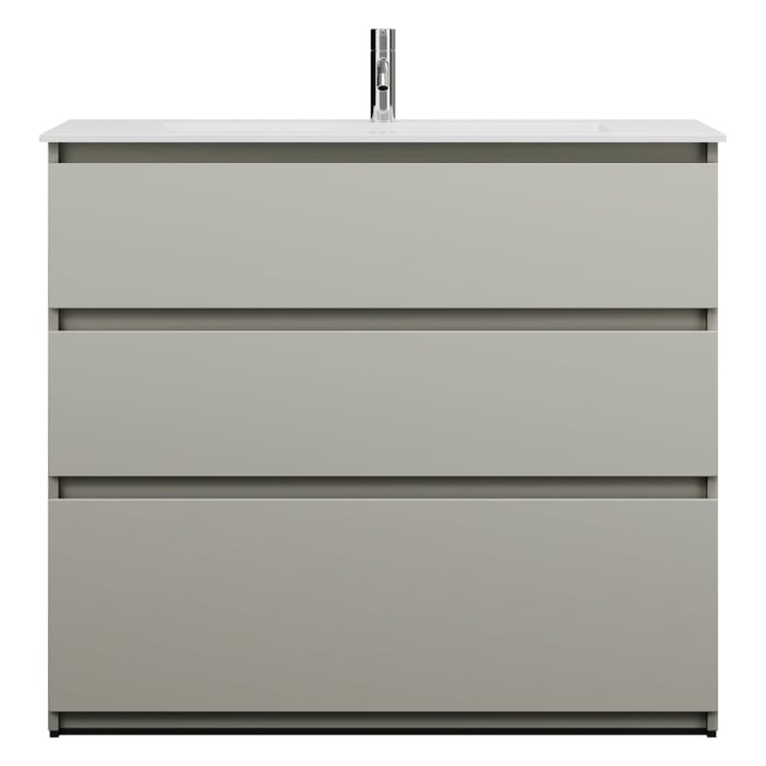 burgbad Lin20 Waschtischunterschrank mit Mineralguss-Waschtisch 102 cm, 3 Auszüge