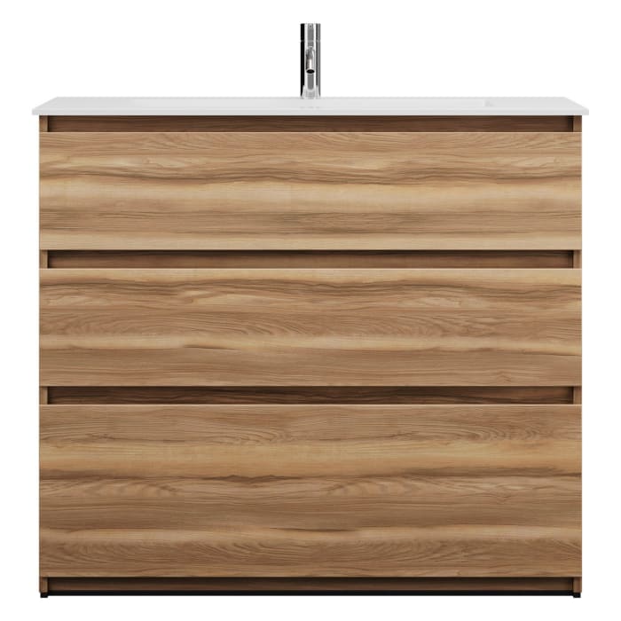 burgbad Lin20 Waschtischunterschrank mit Mineralguss-Waschtisch 102 cm, 3 Auszüge