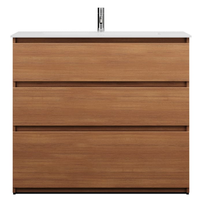 burgbad Lin20 Waschtischunterschrank mit Mineralguss-Waschtisch 102 cm, 3 Auszüge