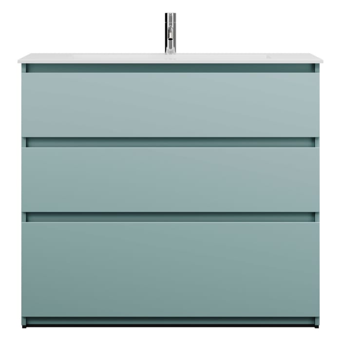 burgbad Lin20 Waschtischunterschrank mit Mineralguss-Waschtisch 102 cm, 3 Auszüge