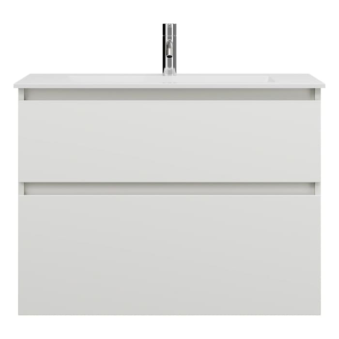 burgbad Lin20 Waschtischunterschrank mit Mineralguss-Waschtisch 82 cm, 2 Auszüge