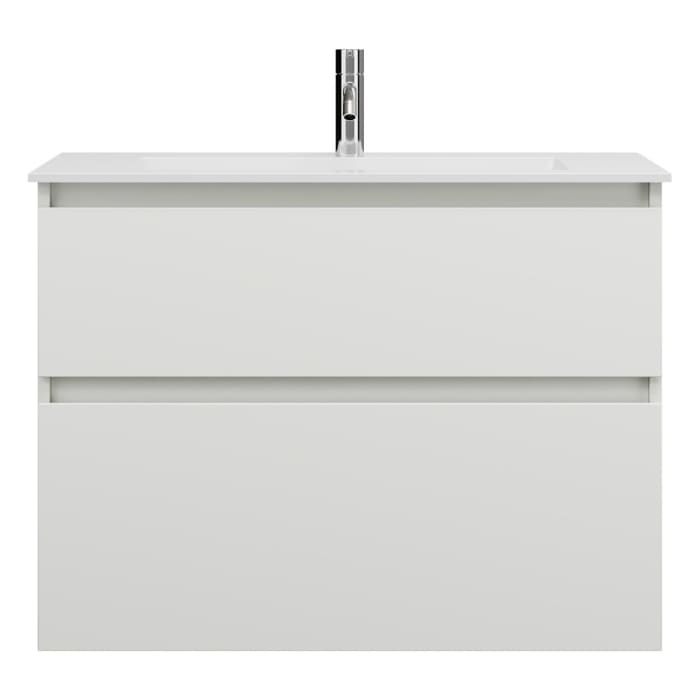 burgbad Lin20 Waschtischunterschrank mit Mineralguss-Waschtisch 82 cm, 2 Auszüge
