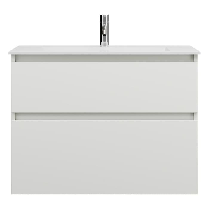 burgbad Lin20 Waschtischunterschrank mit Mineralguss-Waschtisch 82 cm, 2 Auszüge