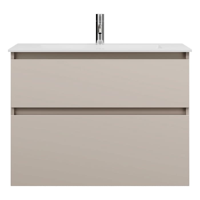 burgbad Lin20 Waschtischunterschrank mit Mineralguss-Waschtisch 82 cm, 2 Auszüge