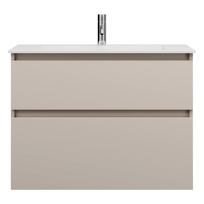 burgbad Lin20 Waschtischunterschrank mit Mineralguss-Waschtisch 82 cm, 2 Auszüge