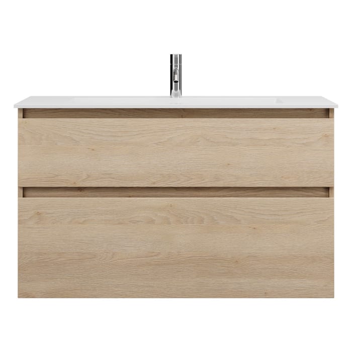 burgbad Lin20 Waschtischunterschrank mit Mineralguss-Waschtisch 102 cm, 2 Auszüge