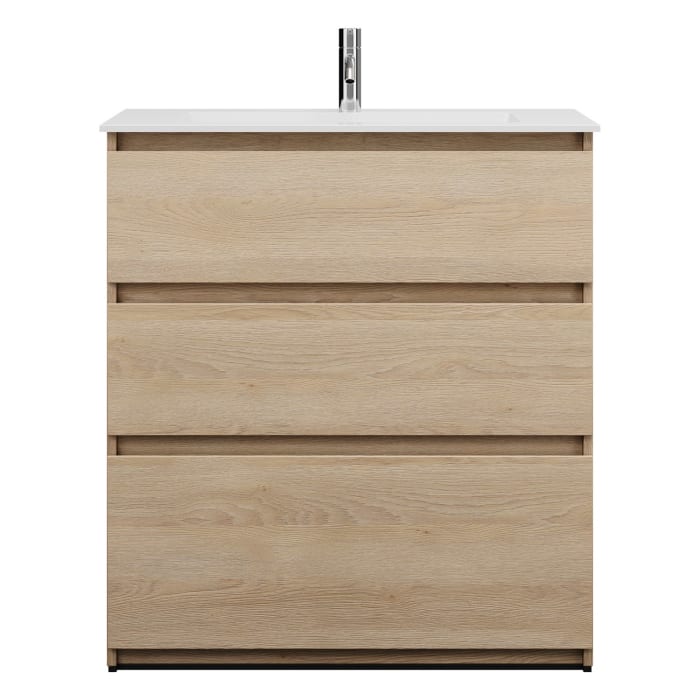 burgbad Lin20 Waschtischunterschrank mit Mineralguss-Waschtisch 82 cm, 3 Auszüge