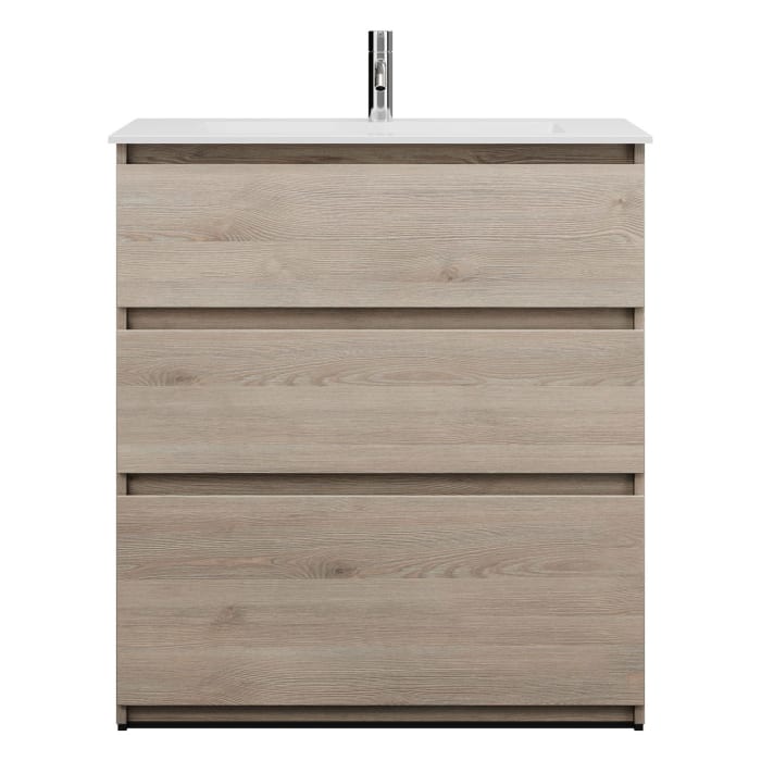 burgbad Lin20 Waschtischunterschrank mit Mineralguss-Waschtisch 82 cm, 3 Auszüge