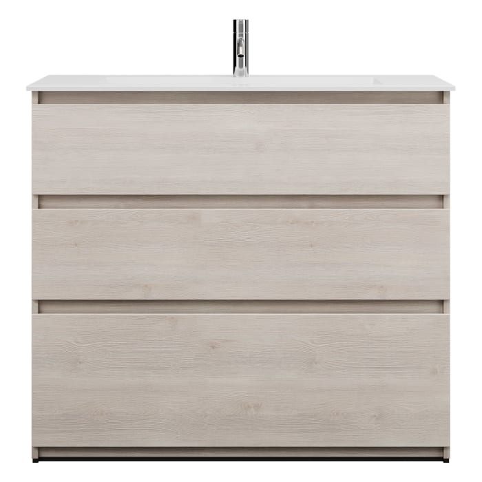 burgbad Lin20 Waschtischunterschrank mit Mineralguss-Waschtisch 102 cm, 3 Auszüge