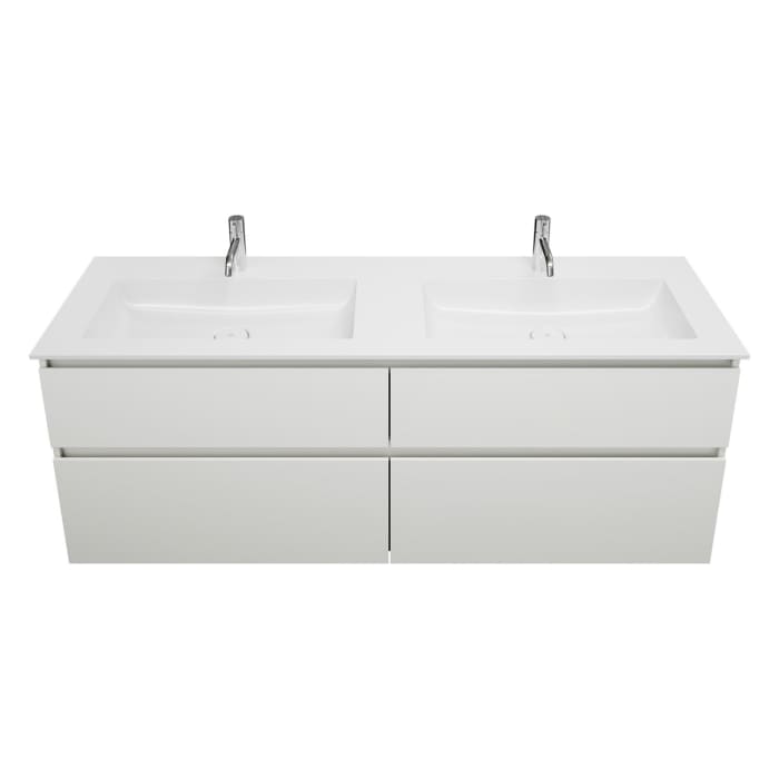 burgbad Lin20 Waschtischunterschrank mit Mineralguss-Doppelwaschtisch 162 cm, 4 Auszüge, links und rechts