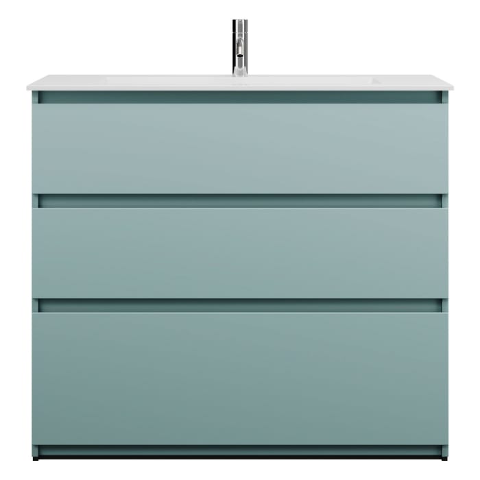 burgbad Lin20 Waschtischunterschrank mit Mineralguss-Waschtisch 102 cm, 3 Auszüge