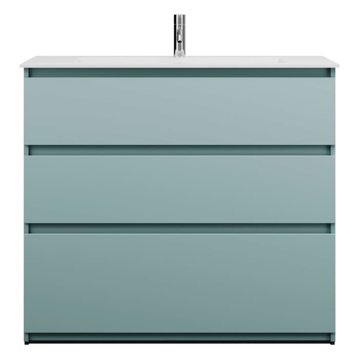 burgbad Lin20 Waschtischunterschrank mit Mineralguss-Waschtisch 102 cm, 3 Auszüge