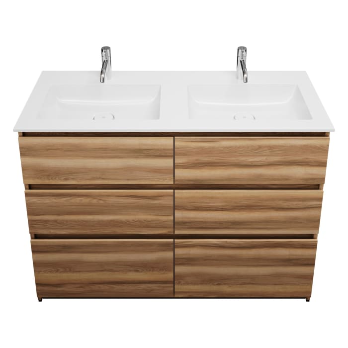 burgbad Lin20 Waschtischunterschrank mit Mineralguss-Doppelwaschtisch 122 cm, 6 Auszüge, links und rechts