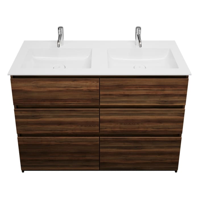 burgbad Lin20 Waschtischunterschrank mit Mineralguss-Doppelwaschtisch 122 cm, 6 Auszüge, links und rechts