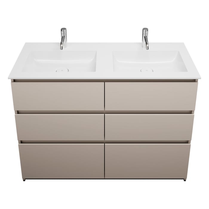 burgbad Lin20 Waschtischunterschrank mit Mineralguss-Doppelwaschtisch 122 cm, 6 Auszüge, links und rechts