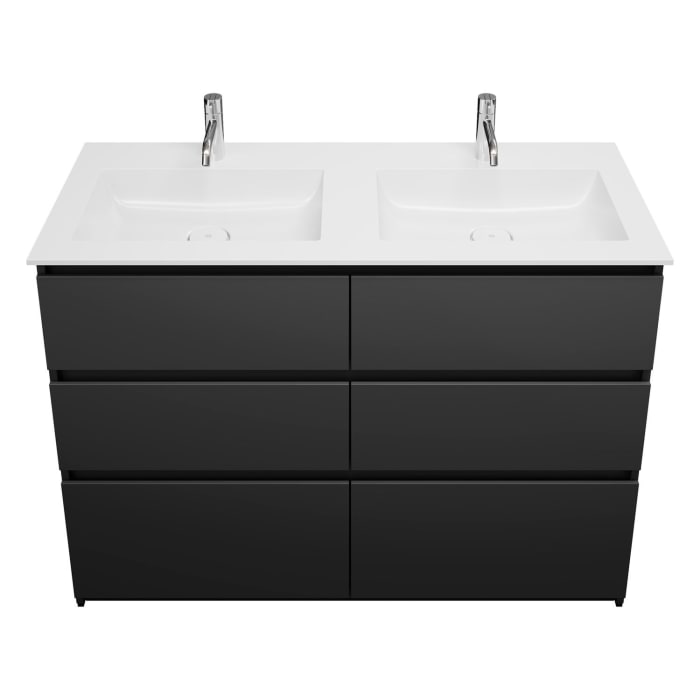 burgbad Lin20 Waschtischunterschrank mit Mineralguss-Doppelwaschtisch 122 cm, 6 Auszüge, links und rechts