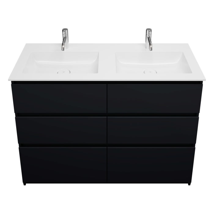 burgbad Lin20 Waschtischunterschrank mit Mineralguss-Doppelwaschtisch 122 cm, 6 Auszüge, links und rechts