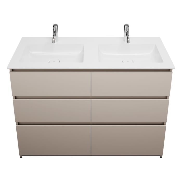 burgbad Lin20 Waschtischunterschrank mit Mineralguss-Doppelwaschtisch 122 cm, 6 Auszüge, links und rechts