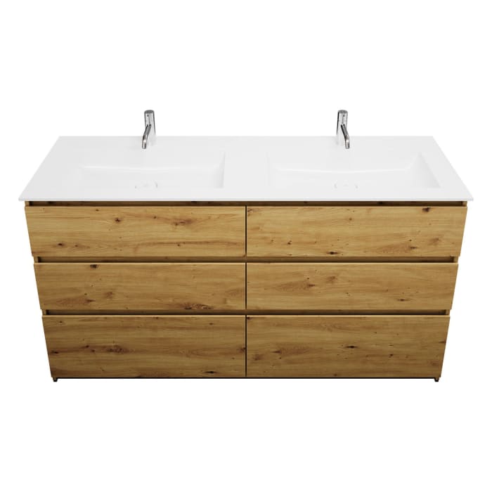 burgbad Lin20 Waschtischunterschrank mit Mineralguss-Doppelwaschtisch 162 cm, 6 Auszüge, links und rechts