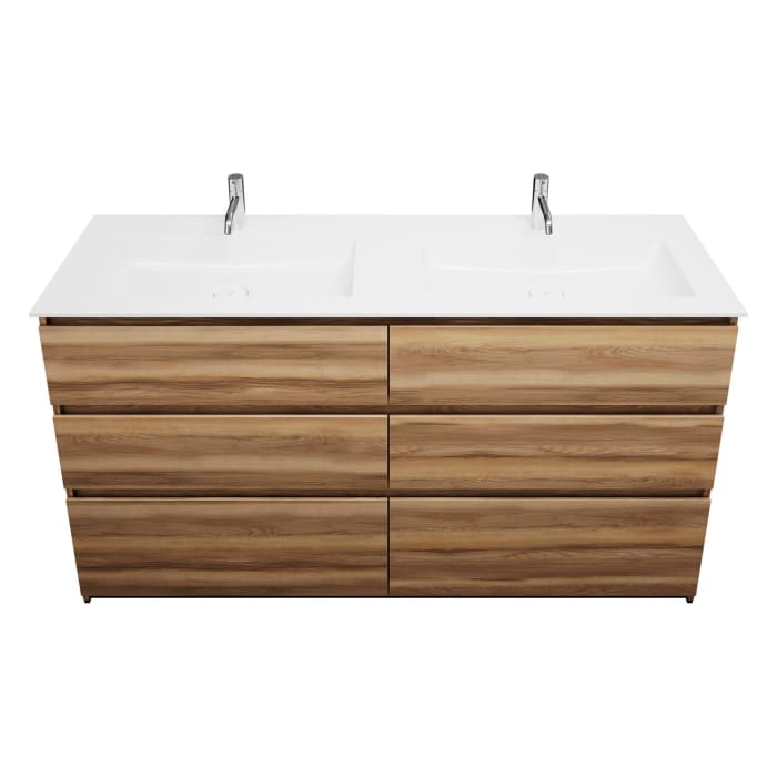 burgbad Lin20 Waschtischunterschrank mit Mineralguss-Doppelwaschtisch 162 cm, 6 Auszüge, links und rechts