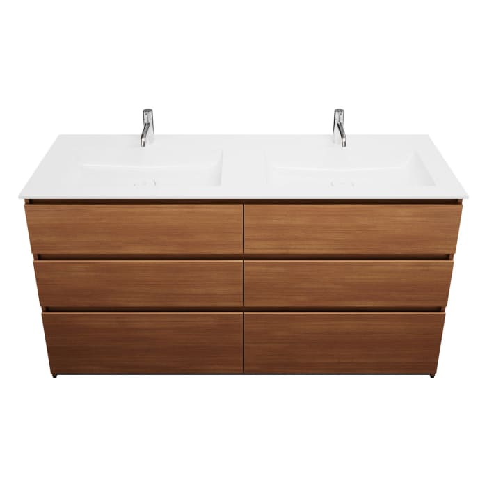 burgbad Lin20 Waschtischunterschrank mit Mineralguss-Doppelwaschtisch 162 cm, 6 Auszüge, links und rechts