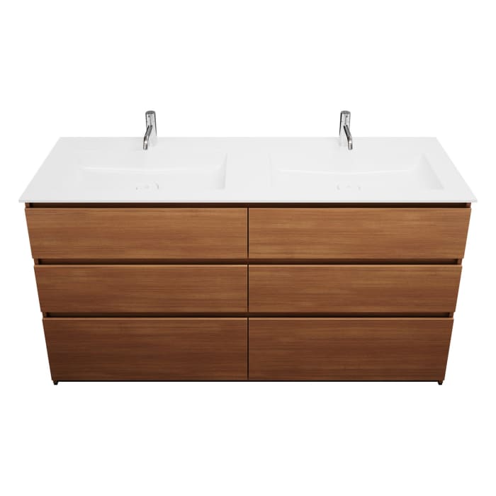 burgbad Lin20 Waschtischunterschrank mit Mineralguss-Doppelwaschtisch 162 cm, 6 Auszüge, links und rechts