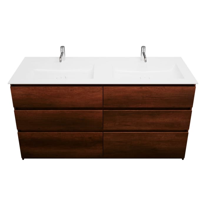 burgbad Lin20 Waschtischunterschrank mit Mineralguss-Doppelwaschtisch 162 cm, 6 Auszüge, links und rechts