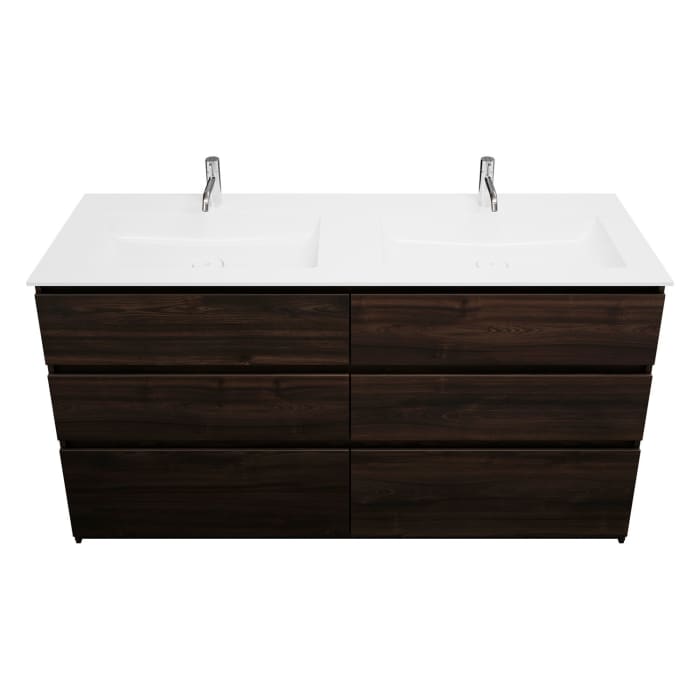 burgbad Lin20 Waschtischunterschrank mit Mineralguss-Doppelwaschtisch 162 cm, 6 Auszüge, links und rechts