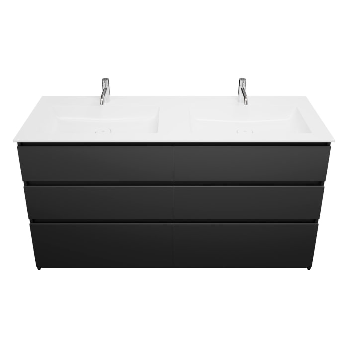 burgbad Lin20 Waschtischunterschrank mit Mineralguss-Doppelwaschtisch 162 cm, 6 Auszüge, links und rechts