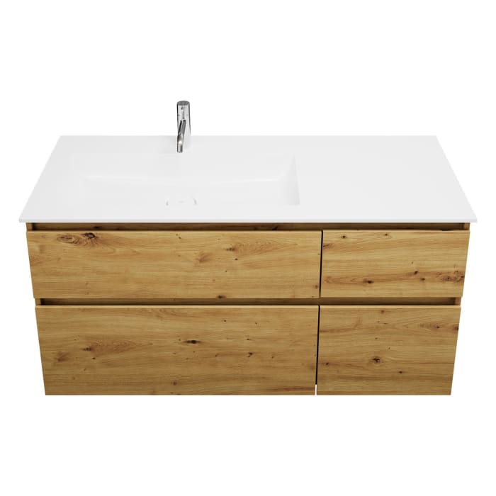 burgbad Lin20 Waschtischunterschrank mit Mineralguss-Waschtisch 122 cm, 4 Auszüge, links