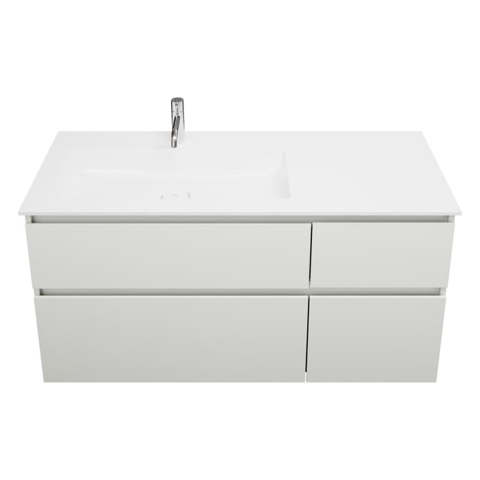 burgbad Lin20 Waschtischunterschrank mit Mineralguss-Waschtisch 122 cm, 4 Auszüge, links