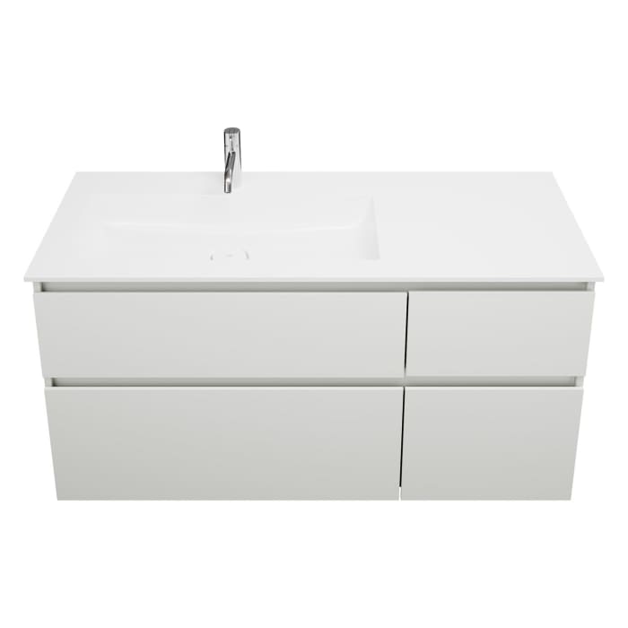 burgbad Lin20 Waschtischunterschrank mit Mineralguss-Waschtisch 122 cm, 4 Auszüge, links