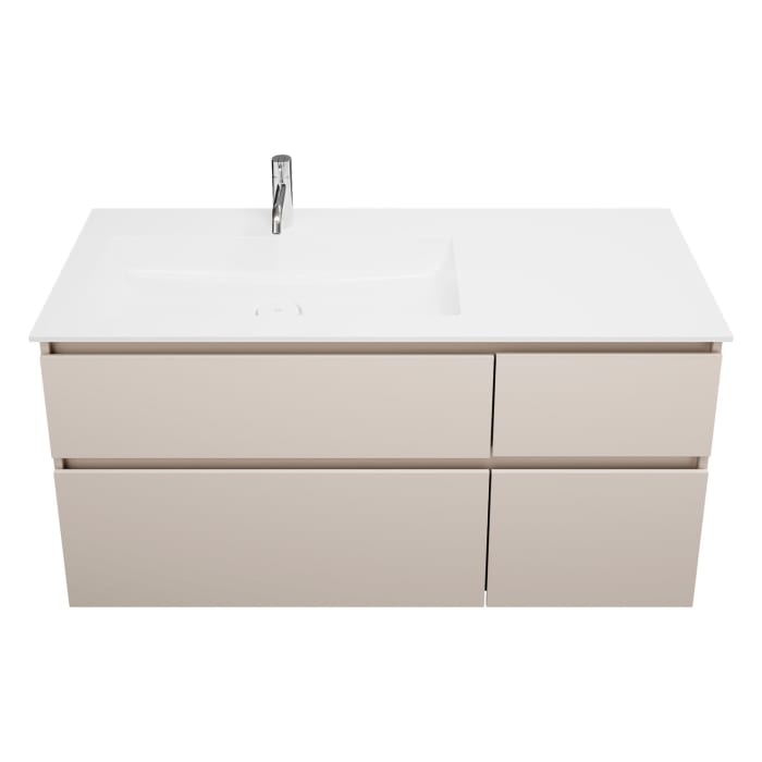 burgbad Lin20 Waschtischunterschrank mit Mineralguss-Waschtisch 122 cm, 4 Auszüge, links