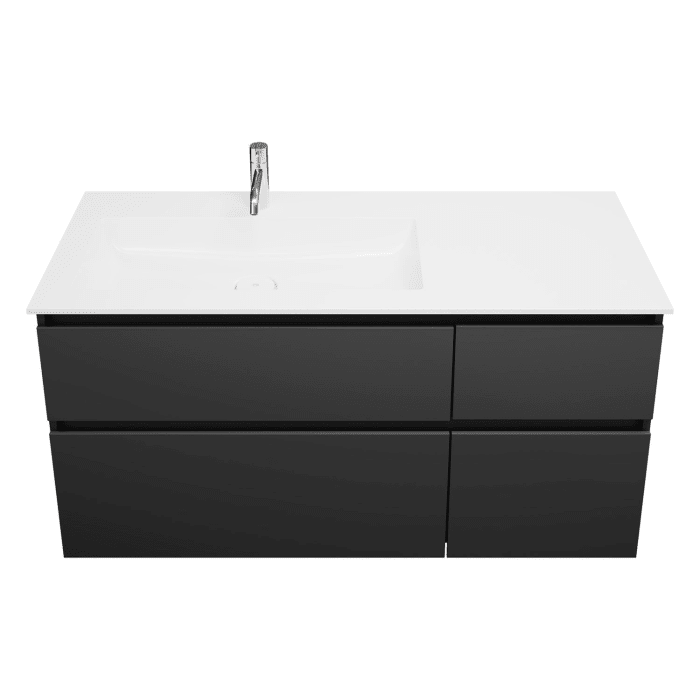 burgbad Lin20 Waschtischunterschrank mit Mineralguss-Waschtisch 122 cm, 4 Auszüge, links