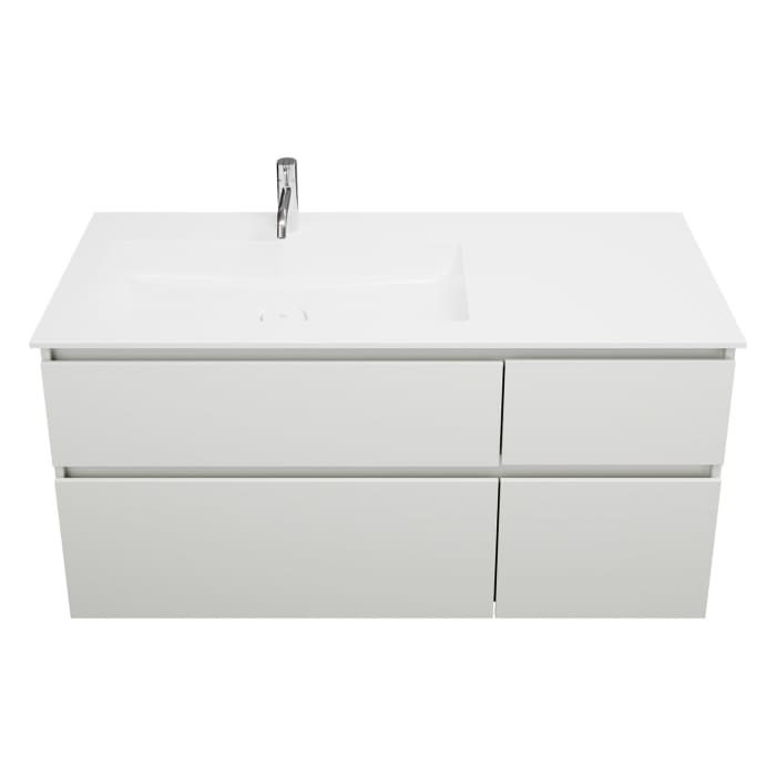 burgbad Lin20 Waschtischunterschrank mit Mineralguss-Waschtisch 122 cm, 4 Auszüge, links