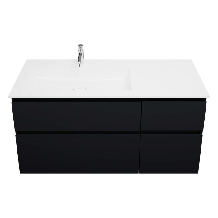 burgbad Lin20 Waschtischunterschrank mit Mineralguss-Waschtisch 122 cm, 4 Auszüge, links