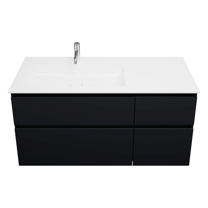 burgbad Lin20 Waschtischunterschrank mit Mineralguss-Waschtisch 122 cm, 4 Auszüge, links