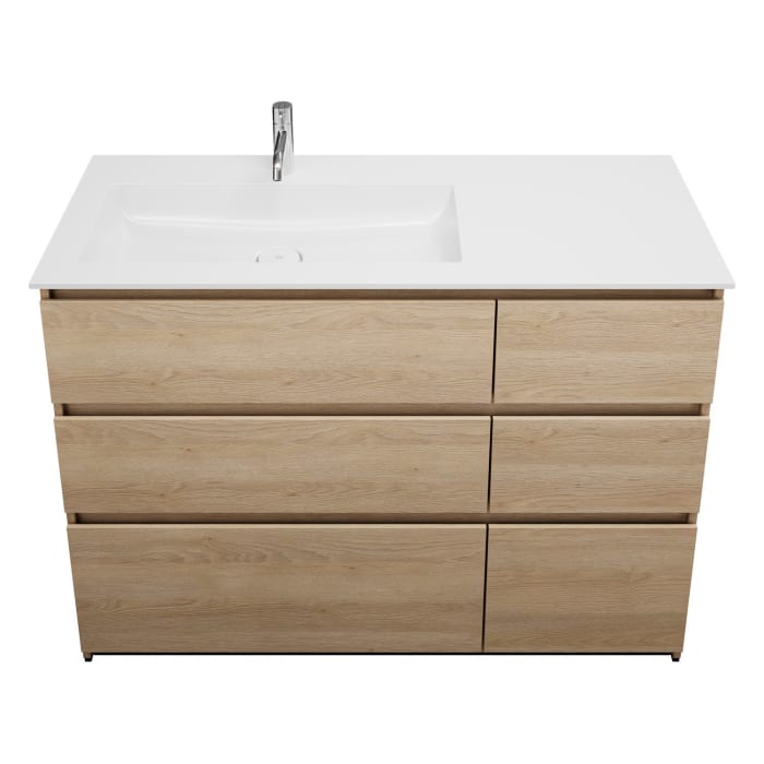 burgbad Lin20 Waschtischunterschrank mit Mineralguss-Waschtisch 122 cm, 6 Auszüge, links