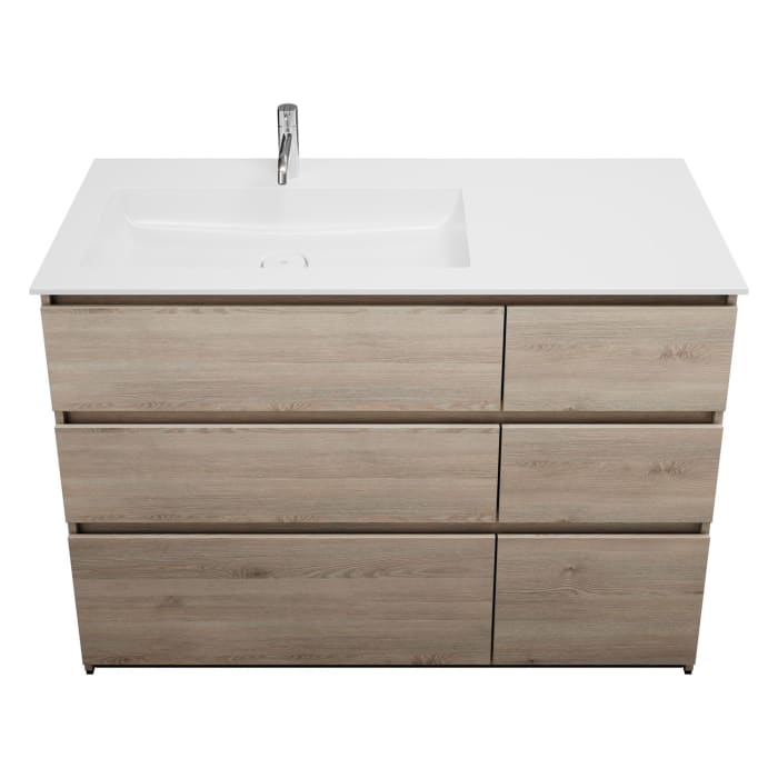 burgbad Lin20 Waschtischunterschrank mit Mineralguss-Waschtisch 122 cm, 6 Auszüge, links