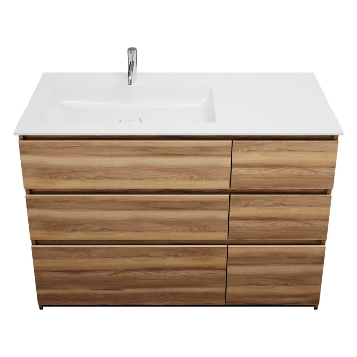 burgbad Lin20 Waschtischunterschrank mit Mineralguss-Waschtisch 122 cm, 6 Auszüge, links