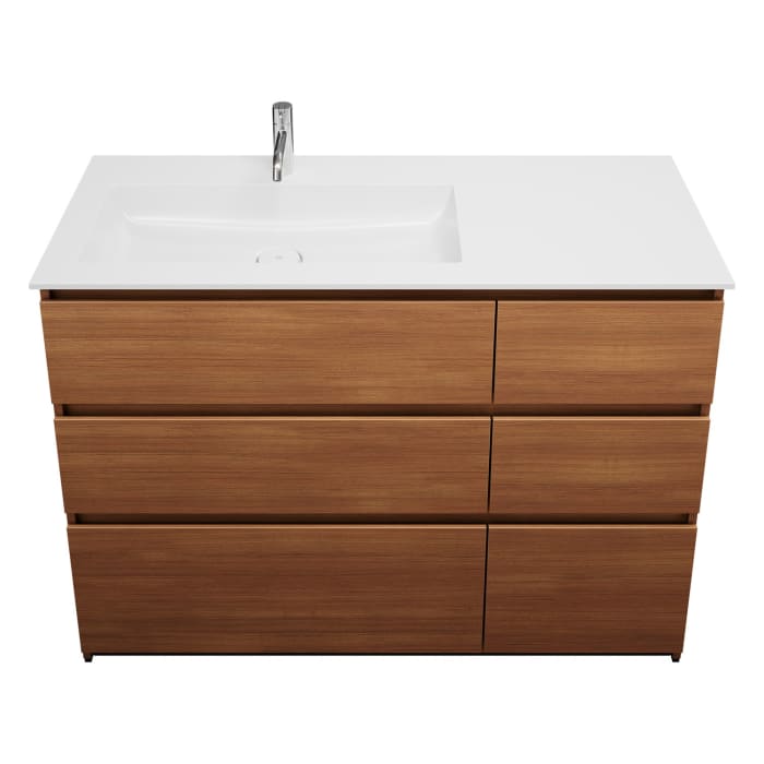 burgbad Lin20 Waschtischunterschrank mit Mineralguss-Waschtisch 122 cm, 6 Auszüge, links