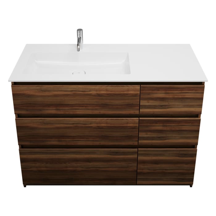 burgbad Lin20 Waschtischunterschrank mit Mineralguss-Waschtisch 122 cm, 6 Auszüge, links