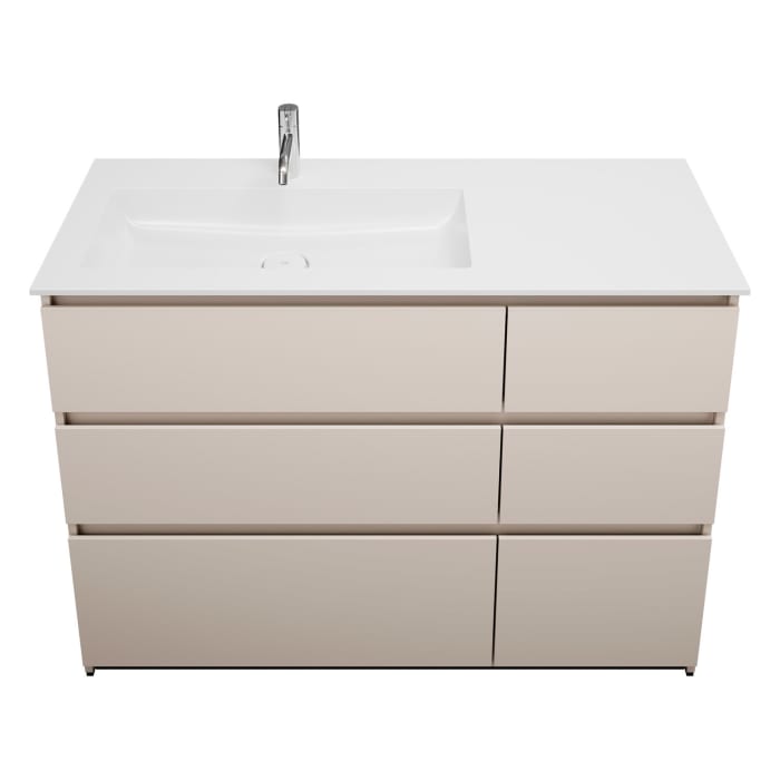 burgbad Lin20 Waschtischunterschrank mit Mineralguss-Waschtisch 122 cm, 6 Auszüge, links