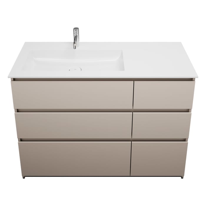 burgbad Lin20 Waschtischunterschrank mit Mineralguss-Waschtisch 122 cm, 6 Auszüge, links