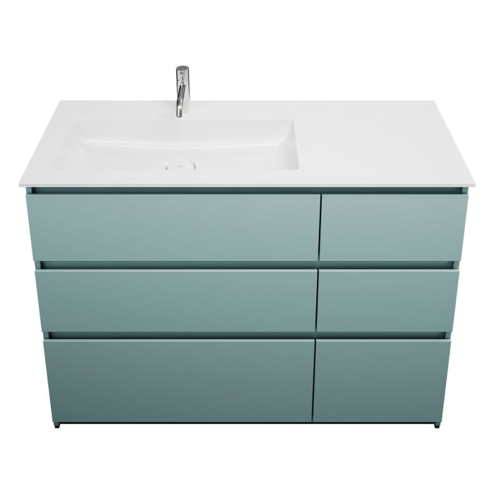 burgbad Lin20 Waschtischunterschrank mit Mineralguss-Waschtisch 122 cm, 6 Auszüge, links